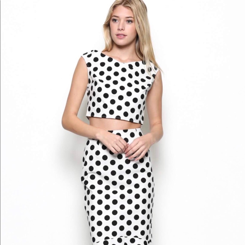 Jenn & Jo Cropped Black & White Polka Dot Set